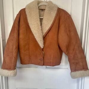 J. Crew 90s cropped genuine shearling oversized collar coat M
